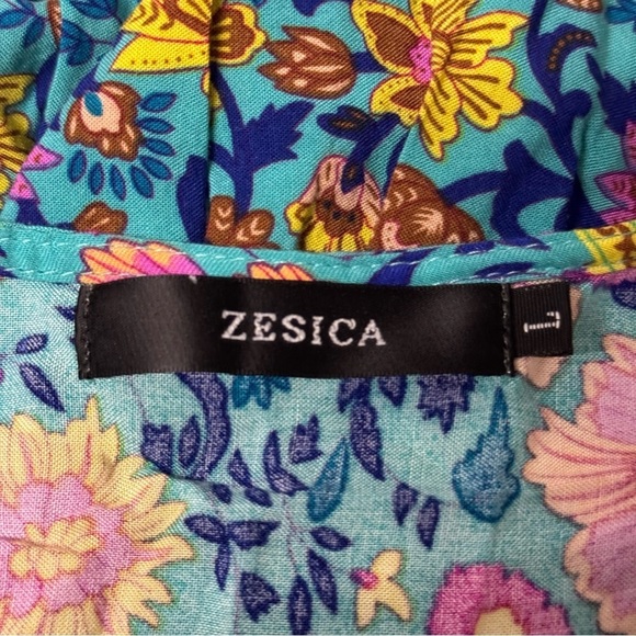 Zesica Wrap V Neck Boho Floral Print Ruffle Swing A Line Beach Mini Dress Green - Picture 7 of 8